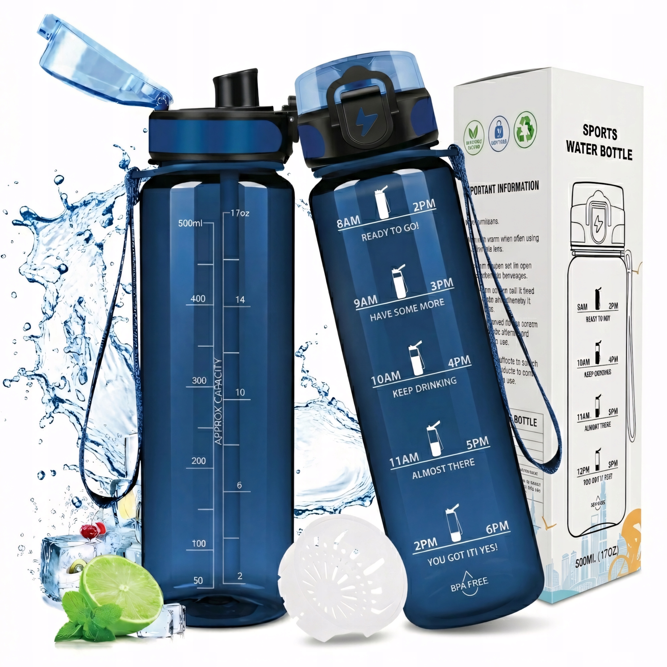 Bidon Sportowy 500ml Tritan Motywacyjny Szczelna Bpa Free