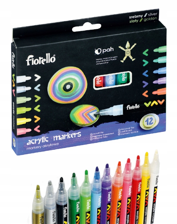 Markery akrylowe FIORELLO drewno skóra karton 12sz
