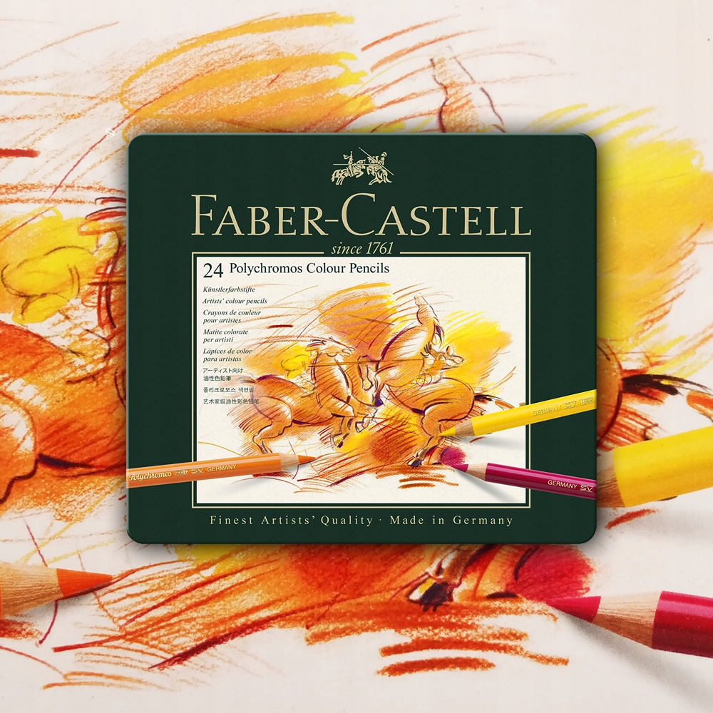 Pastelky Polychromos 24 barev kovovým pouzdro Faber Castell