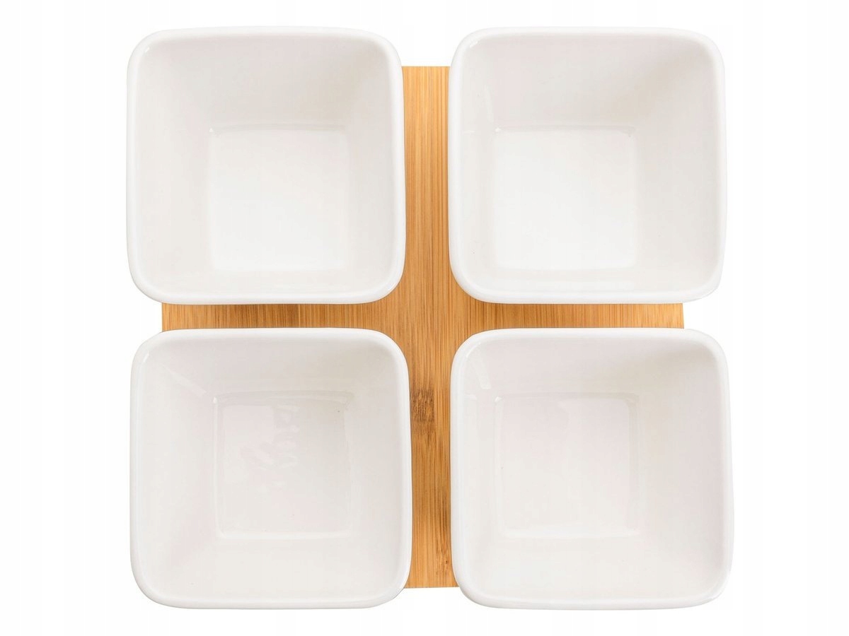 Komplet miseczek do dipów na bambusowej podstawce Florina Adria kwadratowe Kolor biały