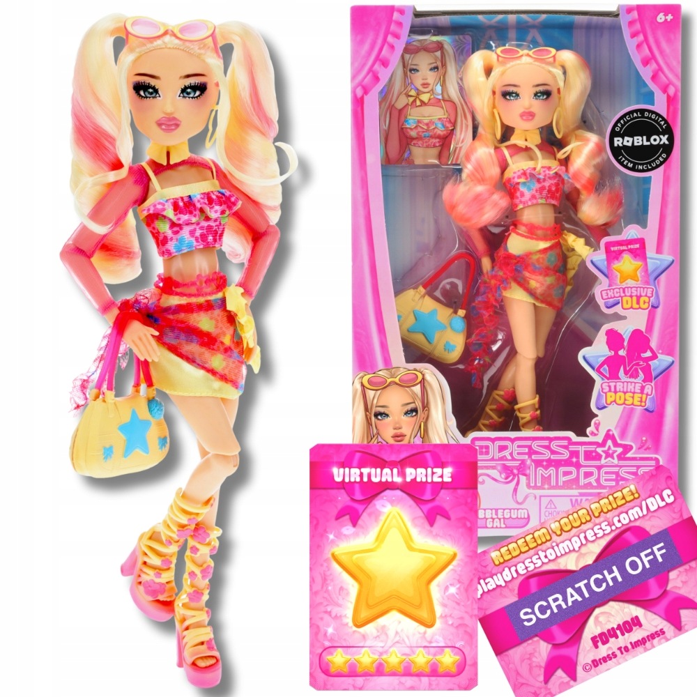 Dress To Impress panenka Bubblegum Gal 29 cm Roblox s módním kódem DLC