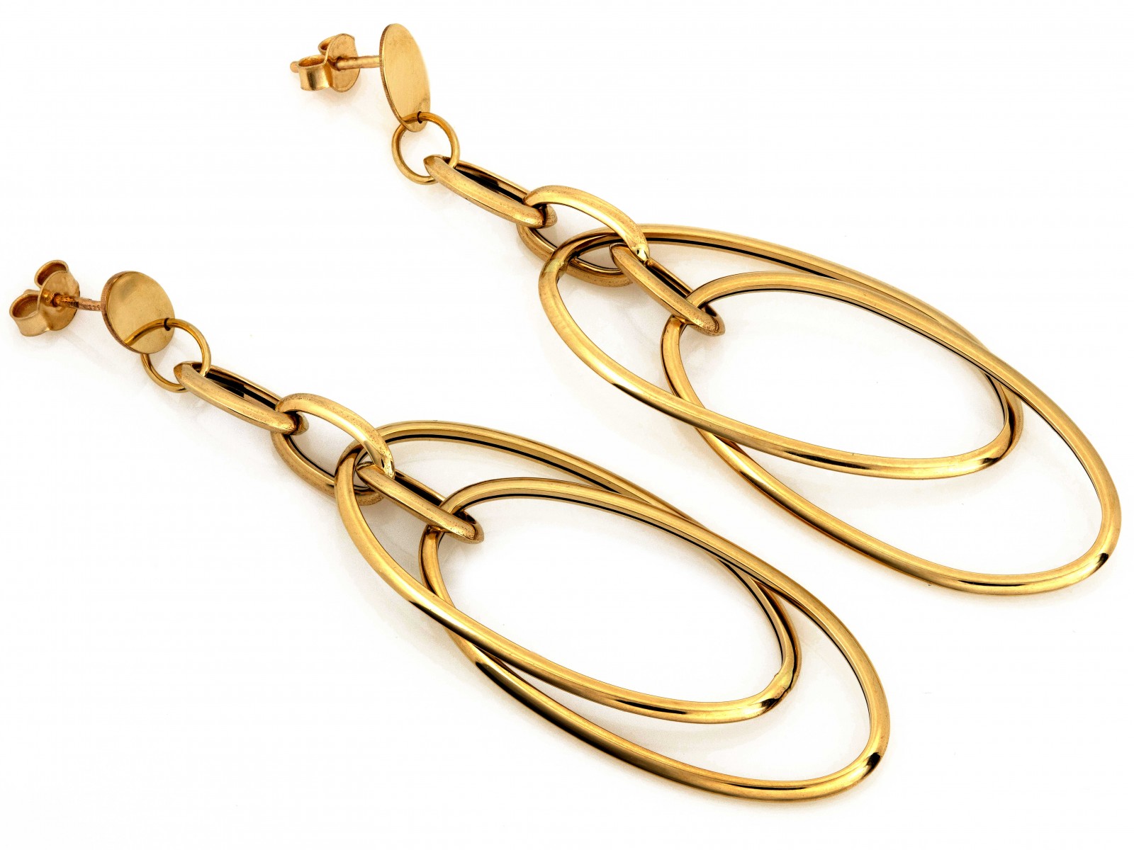 Náušnice zlaté dlouhé s velkými pohyblivými obručemi 585 závěsná kolečka kroužky