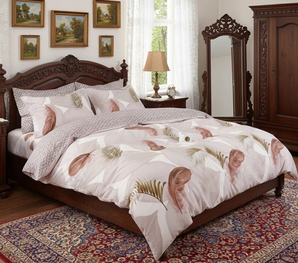 2dílná bavlněná sada ložního prádla s béžovým vzorem peří 140x200 cm pro jednolůžko