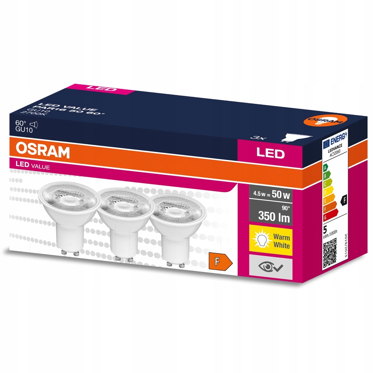

3x Żarówka Led GU10 4,5W 50W 350lm 2700K 60° Osram