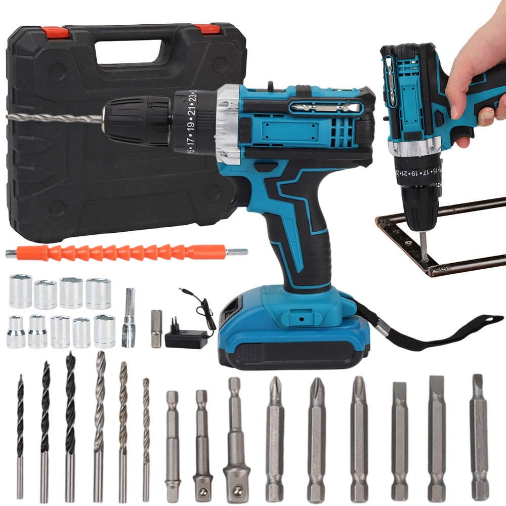 Pohodlný Aku Vrtačka s příklepem 21 V Regulace momentu 25 poloh Led