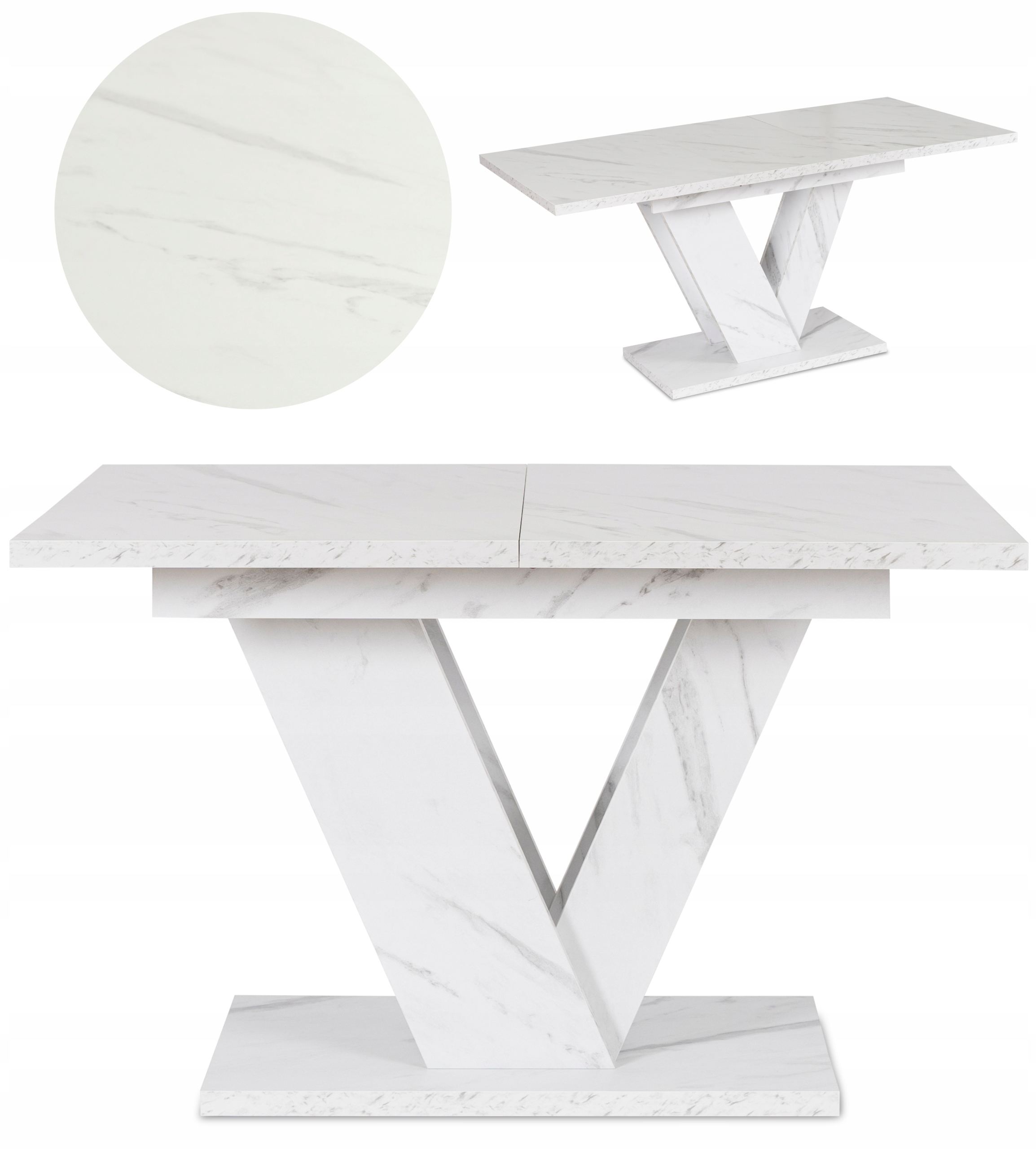 Rozkládací stůl 120/160 Moderní do obývacího pokoje Jídelna Mramor Bílý Clark