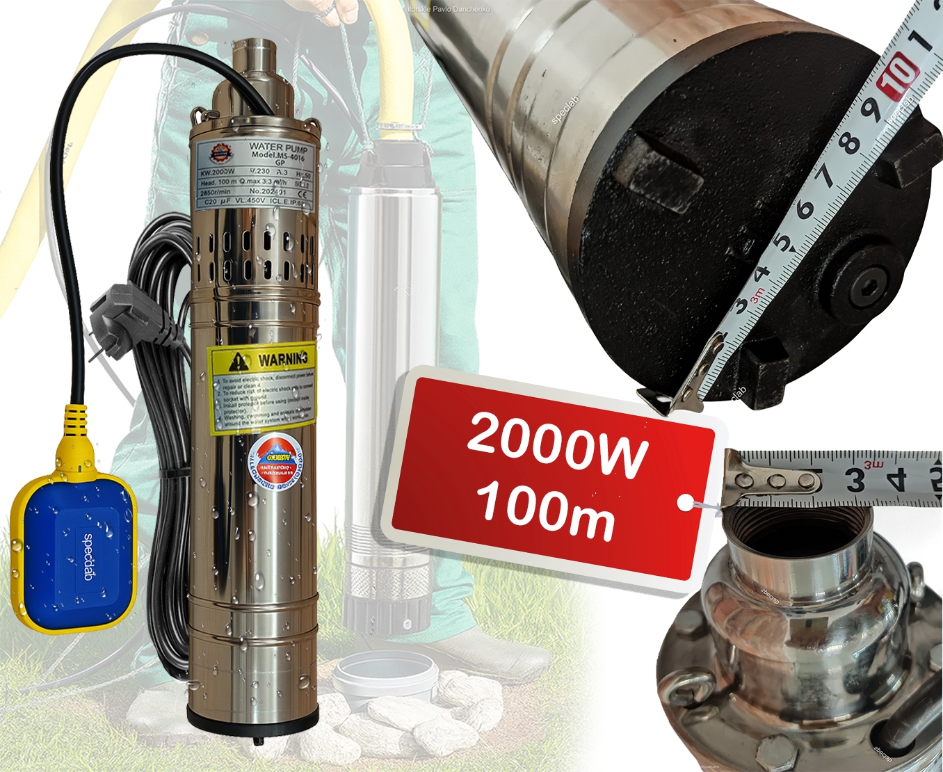 Pompa Wody duża MS-4015 3.3m³/h 2000W z pływakiem