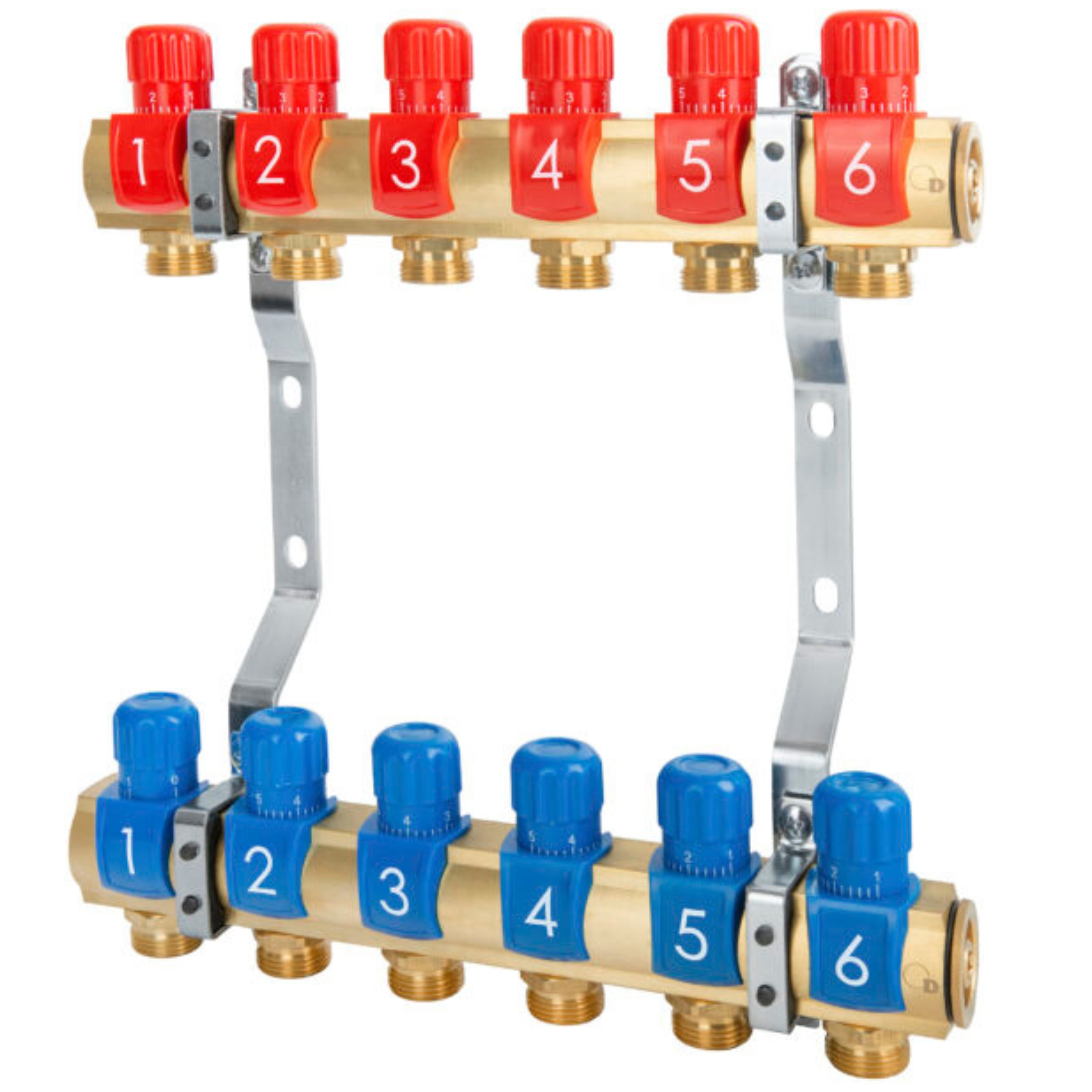 Mosadzný Rozdeľovač S Ventilmi Na Vykurovanie Radiátorov Vodou – 3 Okruhy