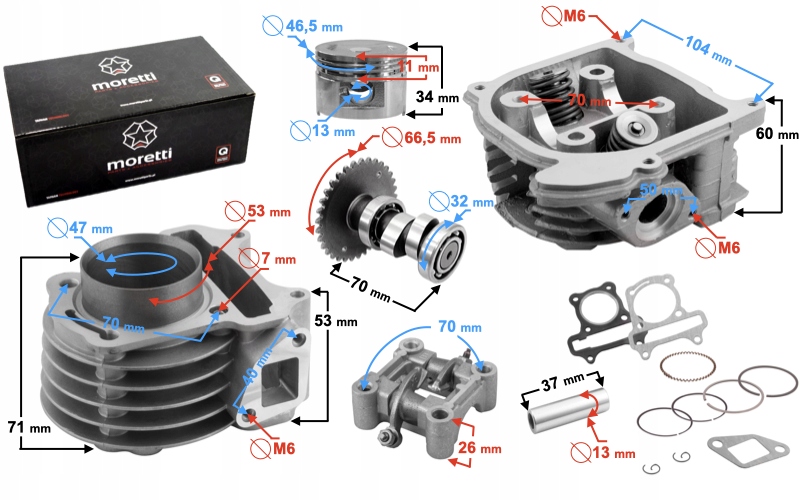 

Zestaw Głowica Cylinder 80 cc Skuter GY6 4T Zipp