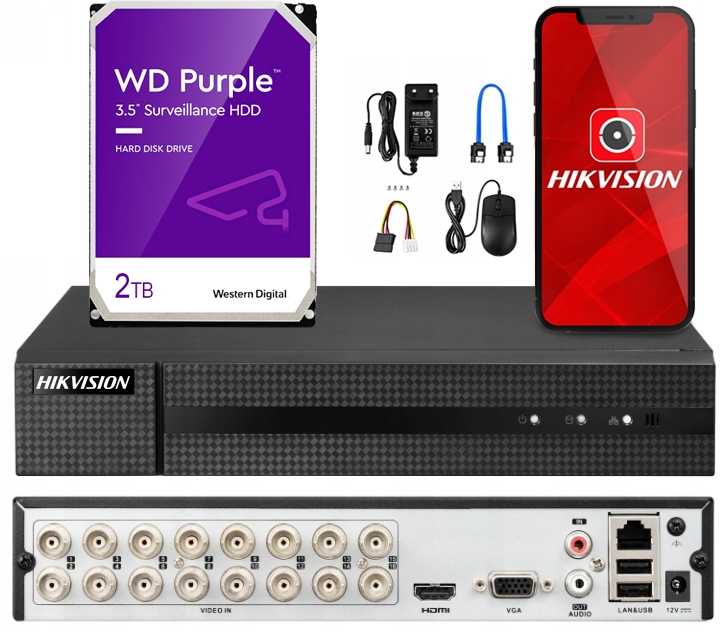 Xvr rekordér Hikvision 5v1 Tvi CVI 16 Kanálov Disk 2TB