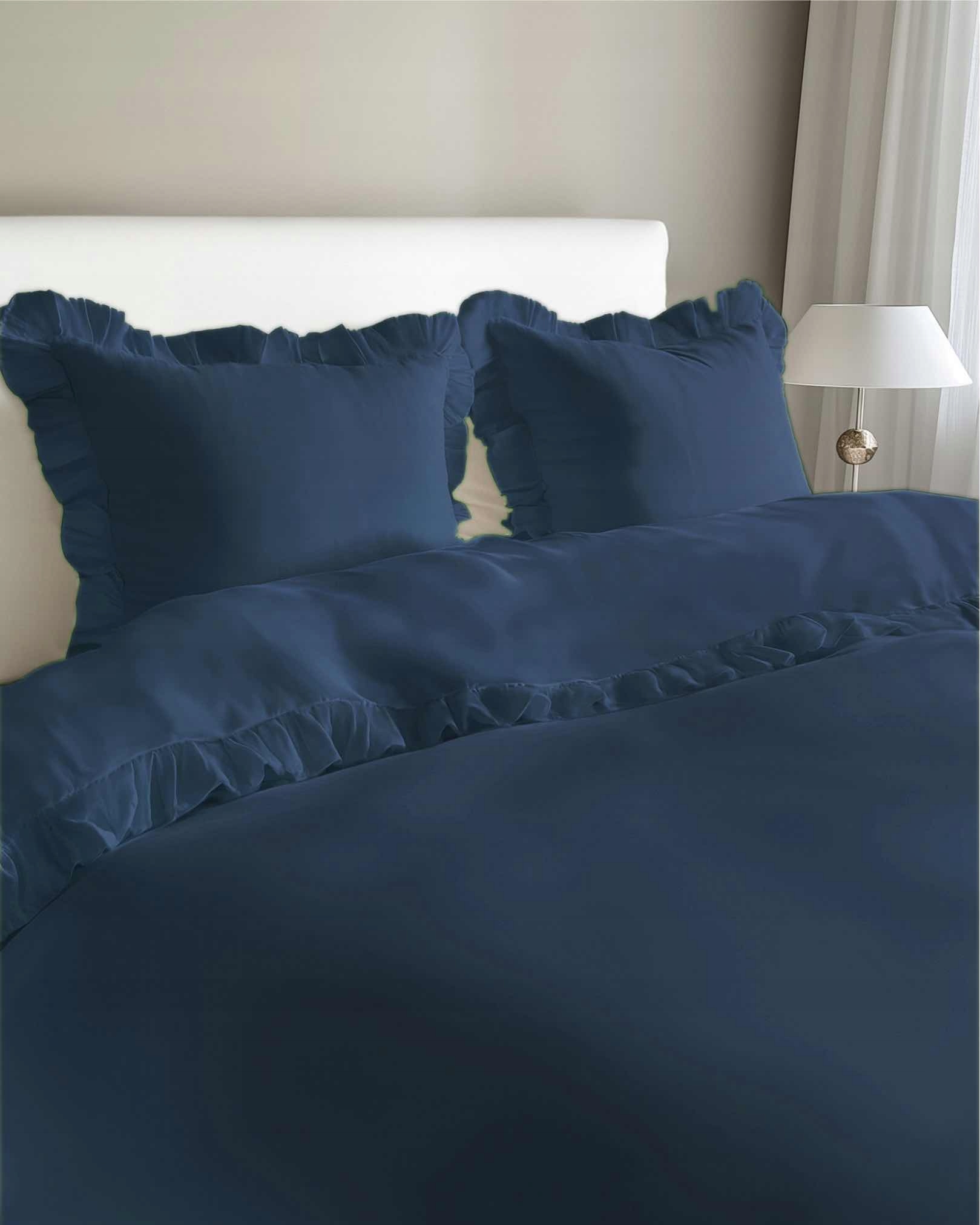 Povlečení s volánem 160 x 200 cm 100% Bavlna povlečení ve stylu Boho, barva Denim
