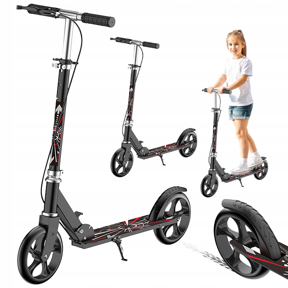 Duża Składana Hulajnoga Miejska Bezpieczna Wytrzymała z hamulec, regulacją