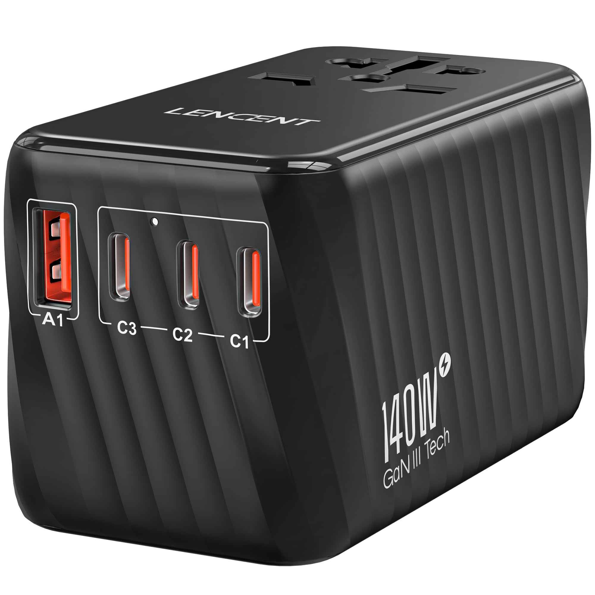 LENCENT Międzynarodowy adapter podróżny, 140 W GaN3, uniwersalny z 3 PD3.1