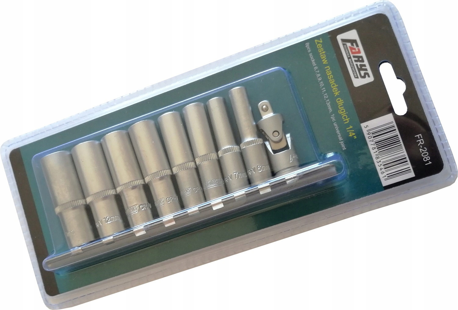 Zestaw Nasadek Długich 1/4” 6–13 mm 6-kątne Przegub Cardana Farys