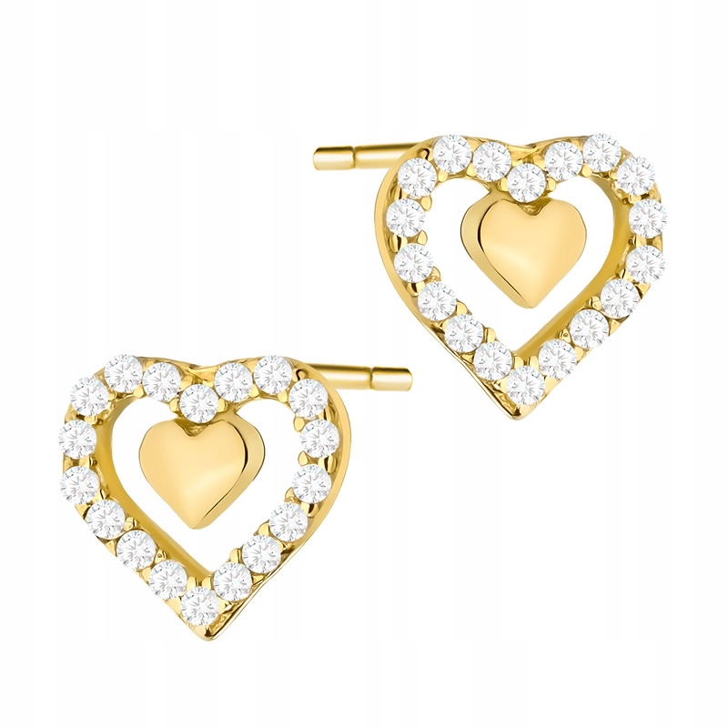 Zlaté Náušnice Dámské pr. 585 Srdíčka Srdce v srdci se zirkony 14k