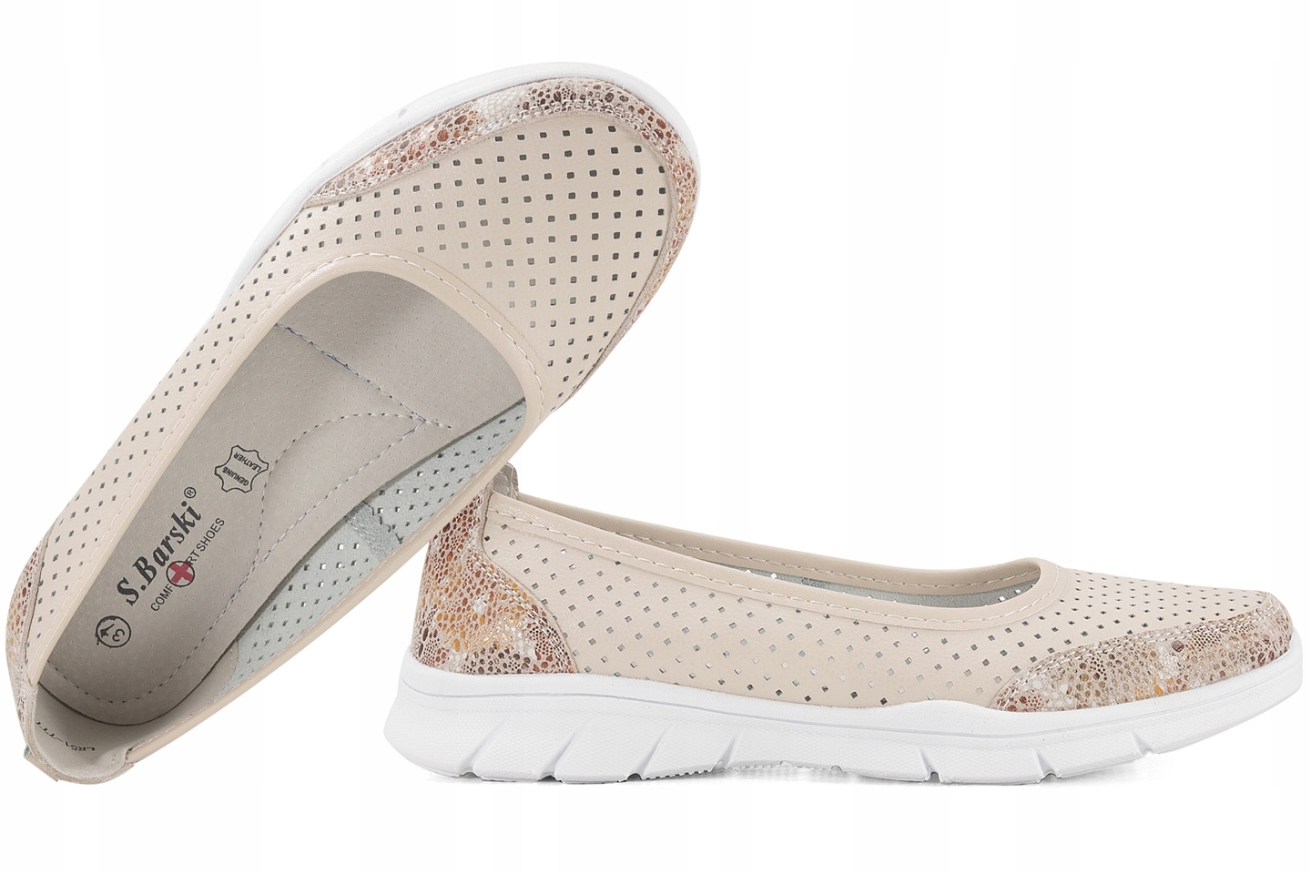 S.barski LR51-777 Ažurové Sportovní Baleríny Dámské Polobotky Kůže 36 Béžová