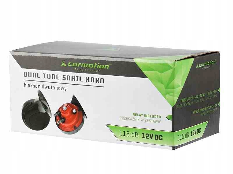 Klakson 12V, 115 dB, dwutonowy,ślimakowy, z przekaźnikiem, 2 szt. Producent części Carmotion