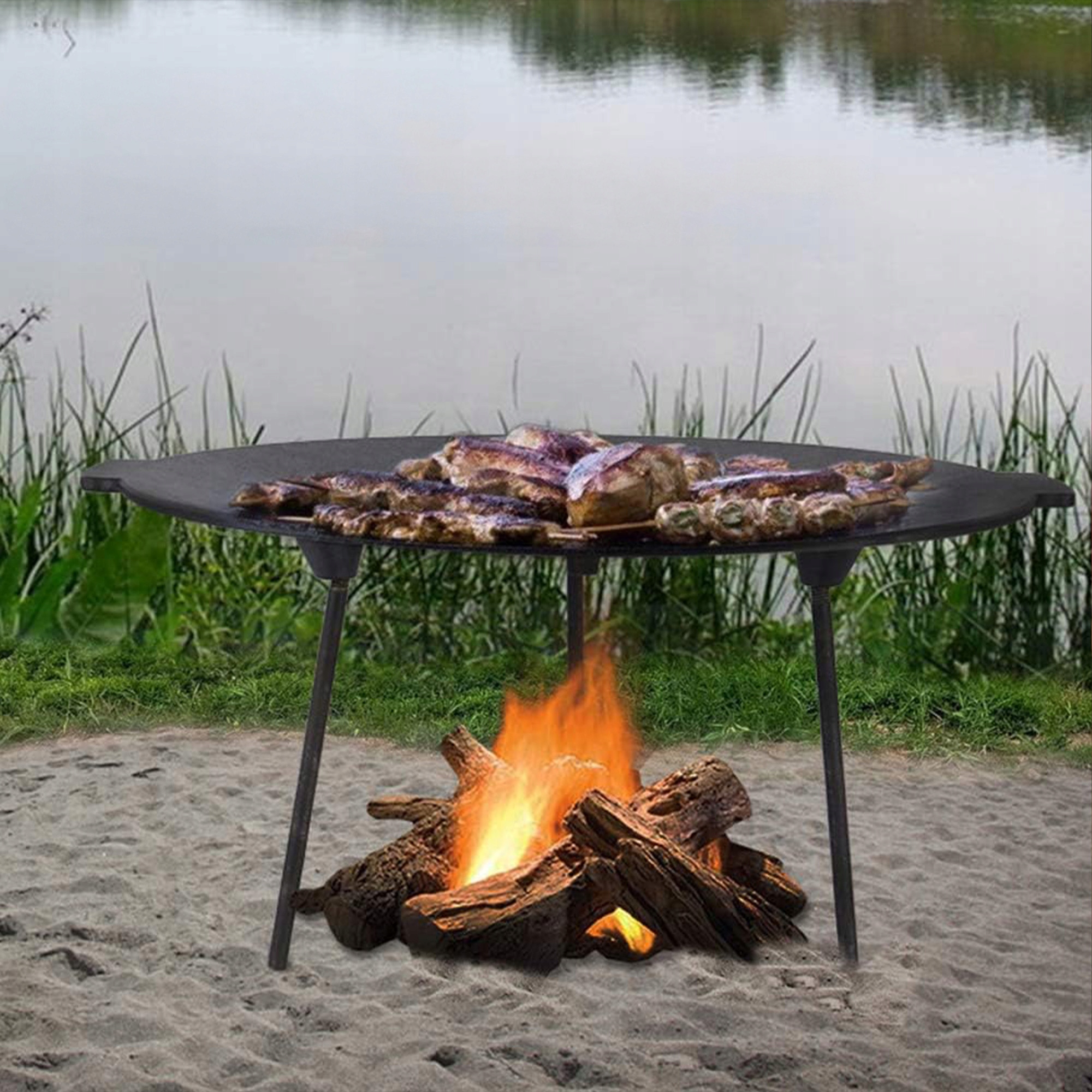 PŁYTA ŻELIWNA GRILLOWA 45 CM Z 3 NÓŻKAMI PATELNIA WOK NA OGNISKO PALENISKO