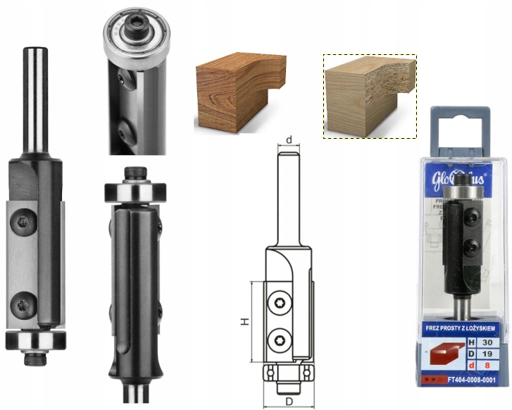 Globus Fréza Přímá Ložisko Desky D=19 H=40 d=8 FT404-0008-0002