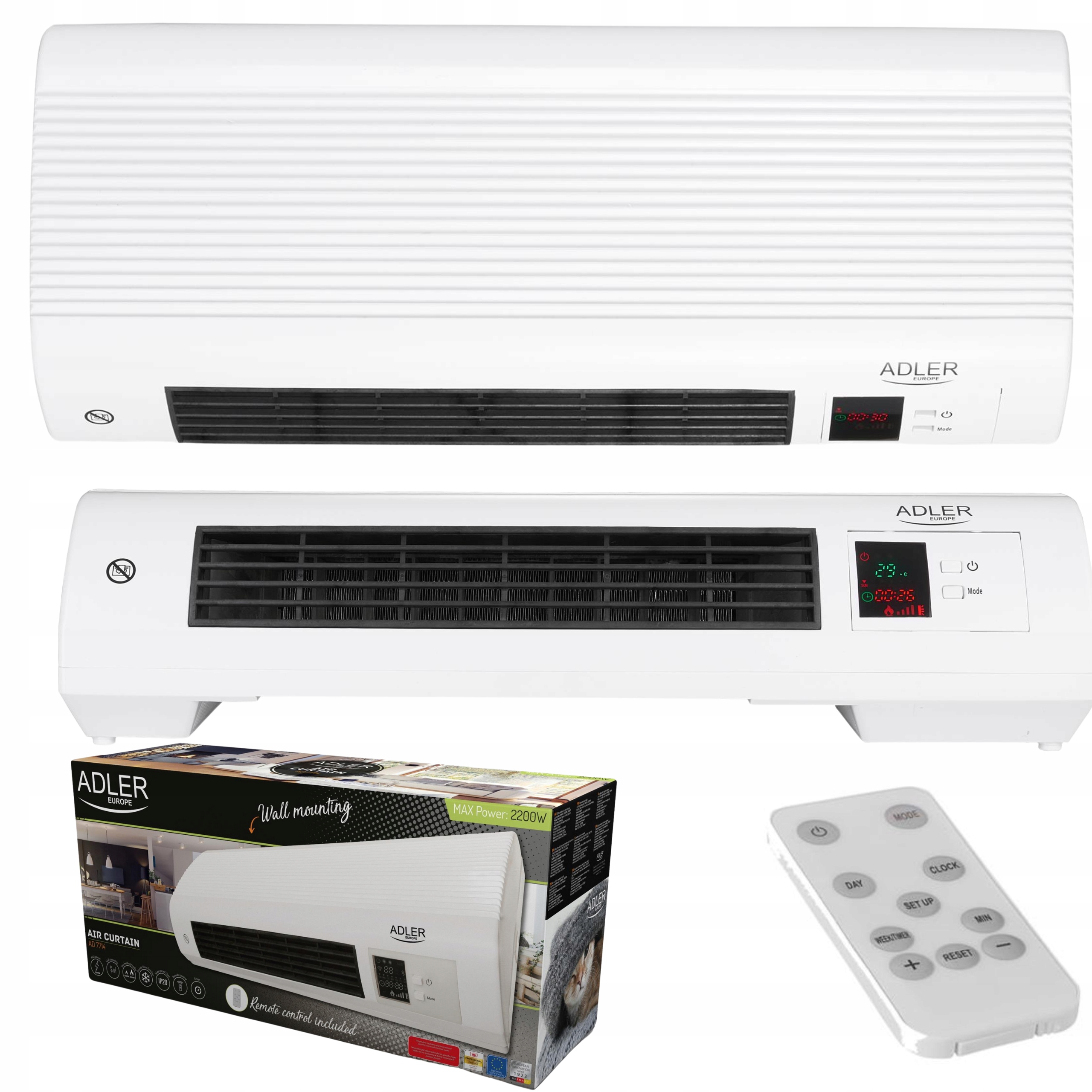 Termoventilátor Vzduchová clona 2200W Pilot Timer Detekuje otevřené okno