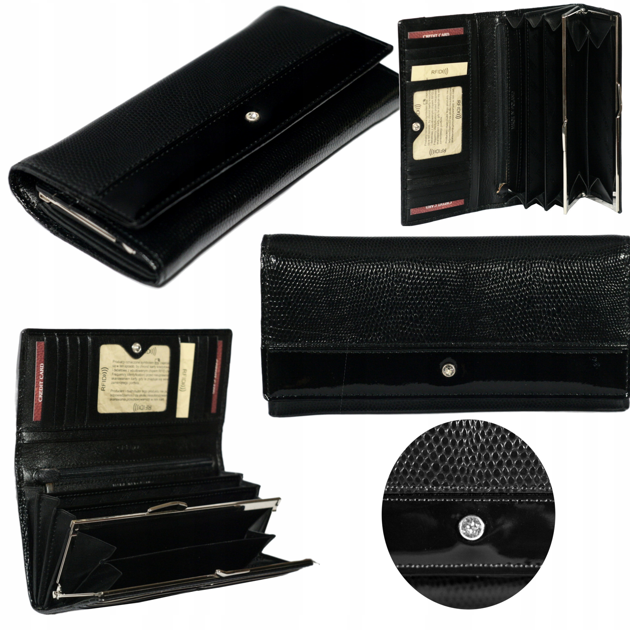 Dámská kožená peněženka s malými černými krystaly Swarovski polská výroba