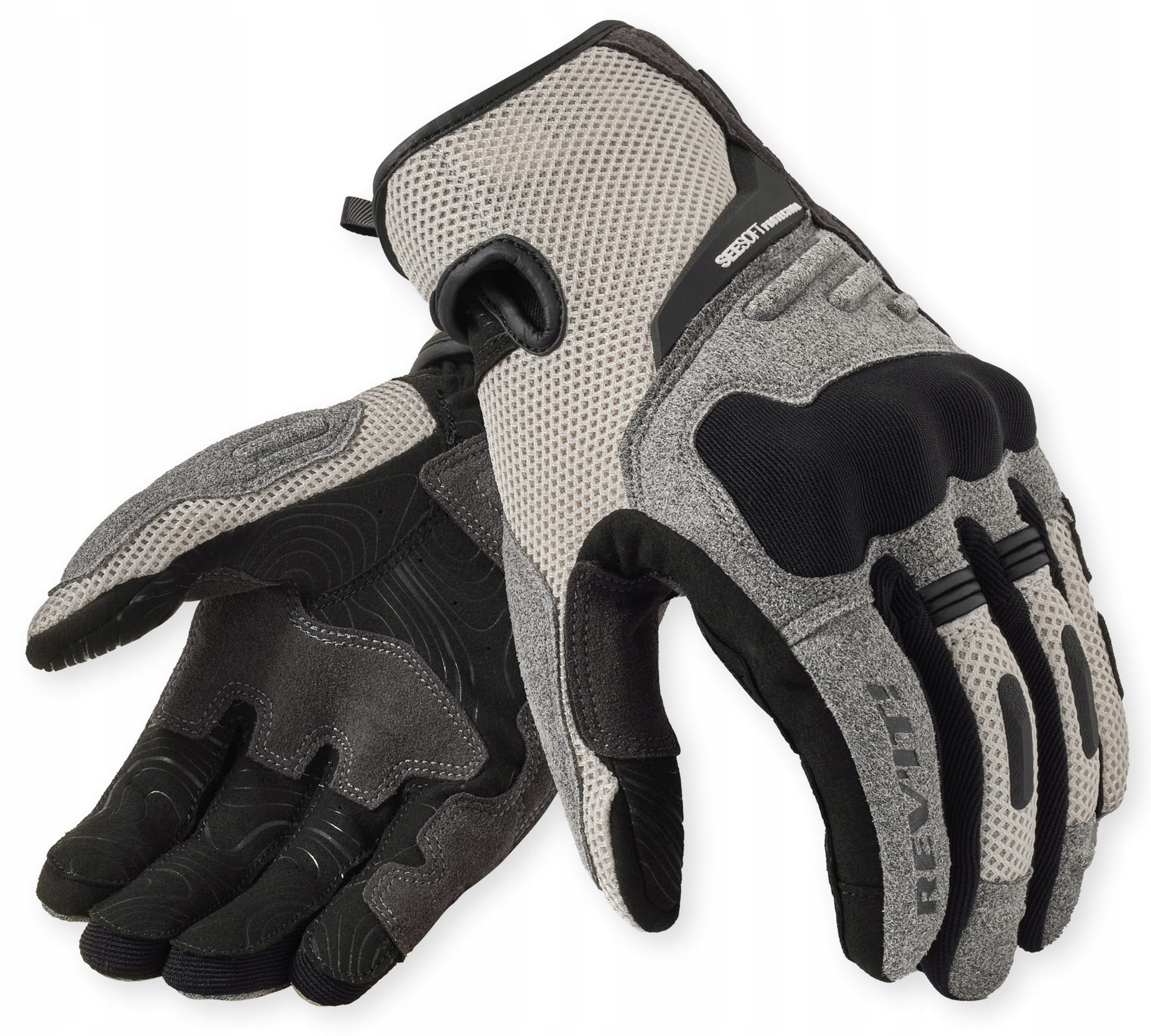 Rev'it Cavern Light Grey Čierne Motocyklové Rukavice Krátke XXL