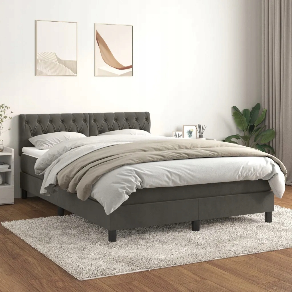 Box spring postel s matrací tmavě šedá 140x200 cm samet Šedá 3141486