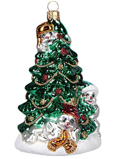 Bombka szklana ręcznie malowana Choinka i Bałwanki