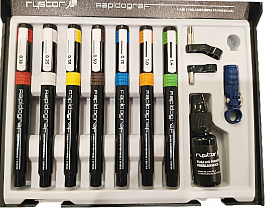 ZESTAW KREŚLARSKI RAPIDOGRAFY RYSTOR 7 szt. + TORBA + FOLIOPIS Kod producenta 117-000