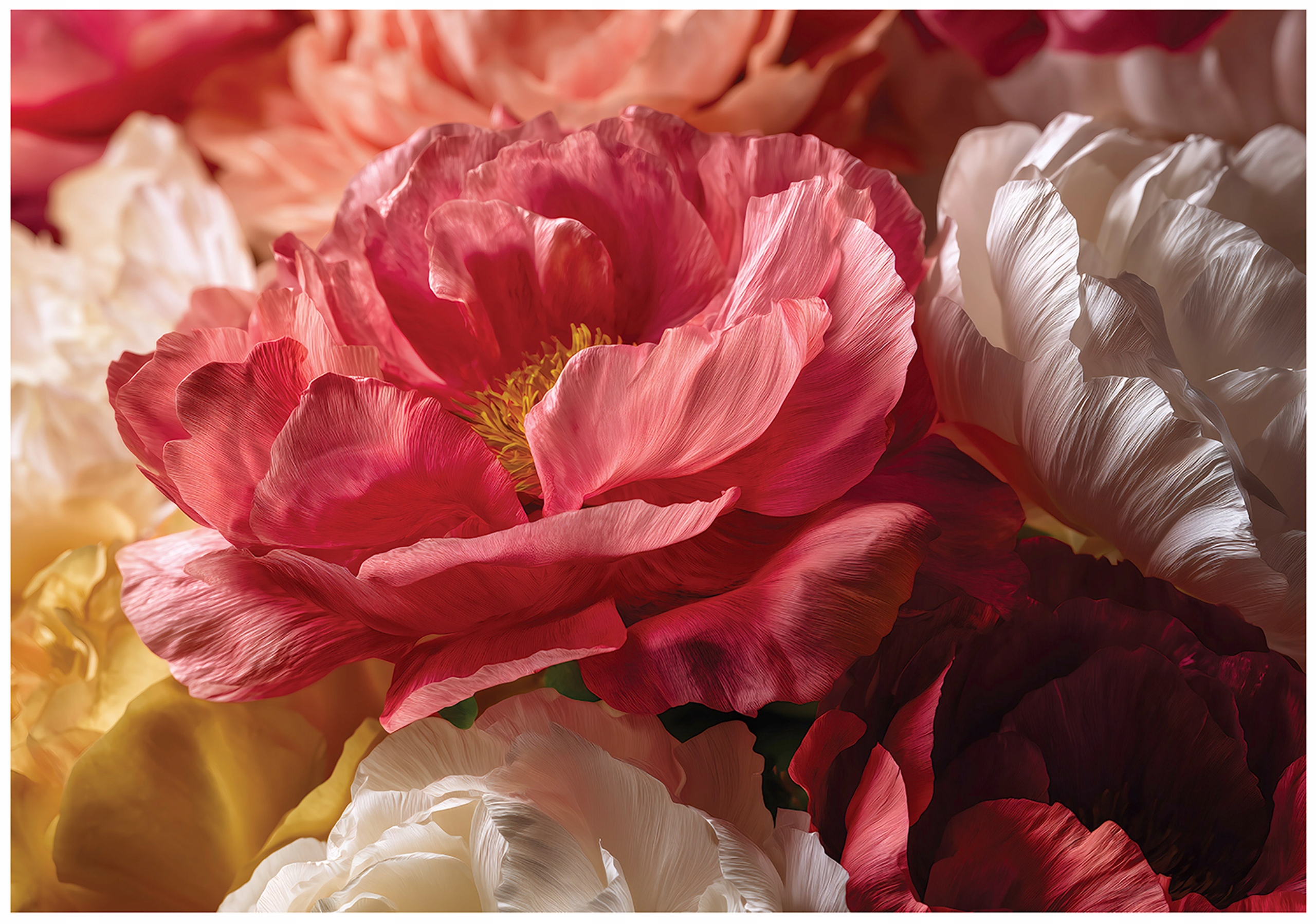 Fototapeta Kvety Pivonky Ruže Červená Žltá Biela Príroda Boho 400x280