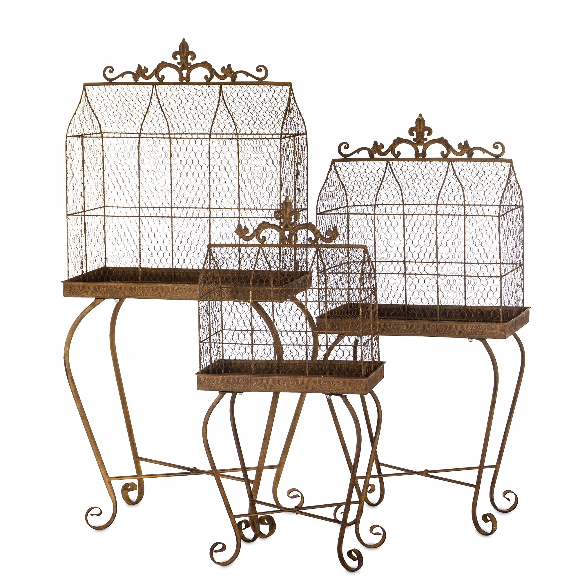 3 x Hnedá dekoratívna klietka na nožičkách Sada Retro komplet Loft Kov