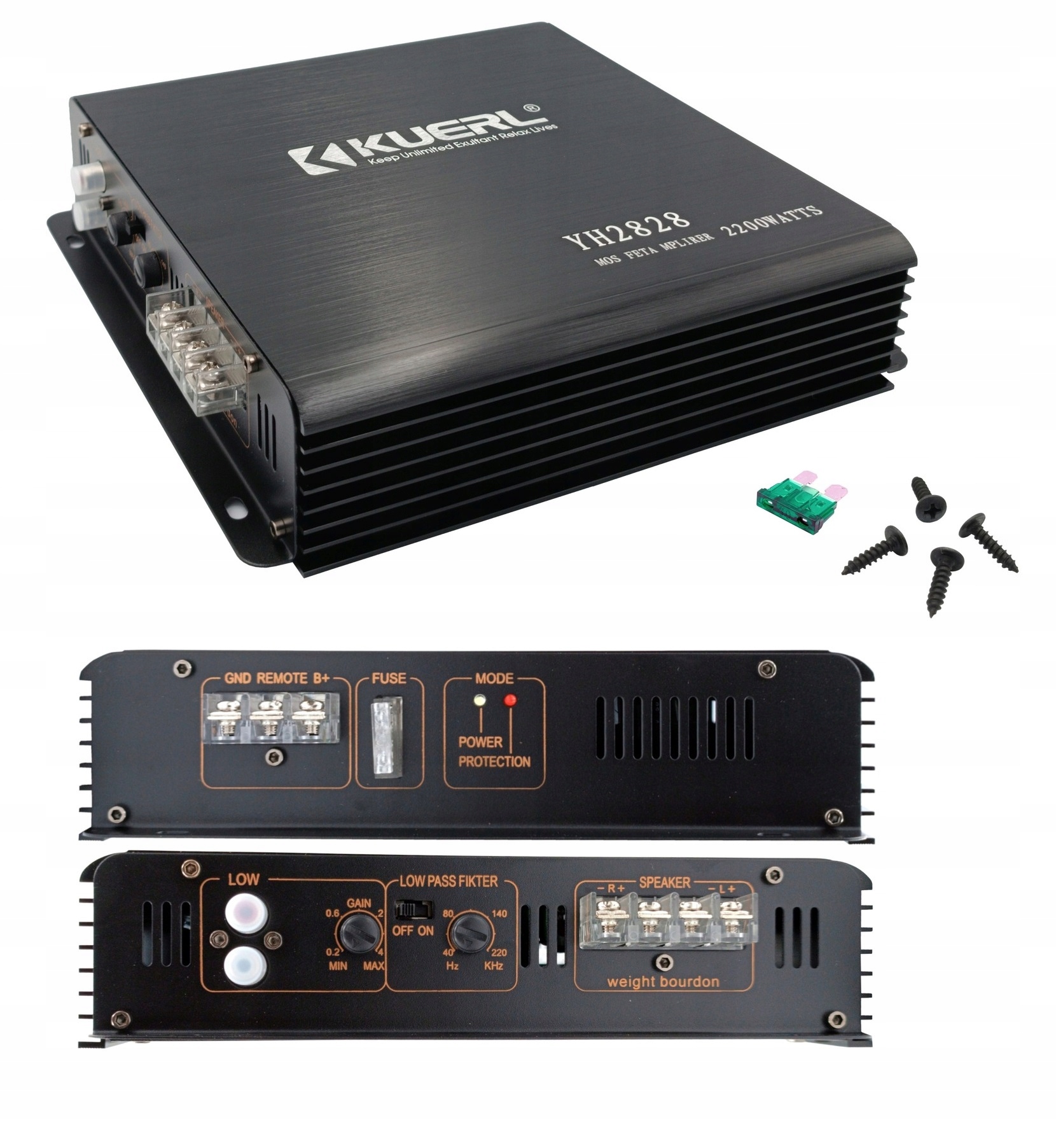 Zesilovač do auta YH2828 1000W pro reproduktory typu subwofera