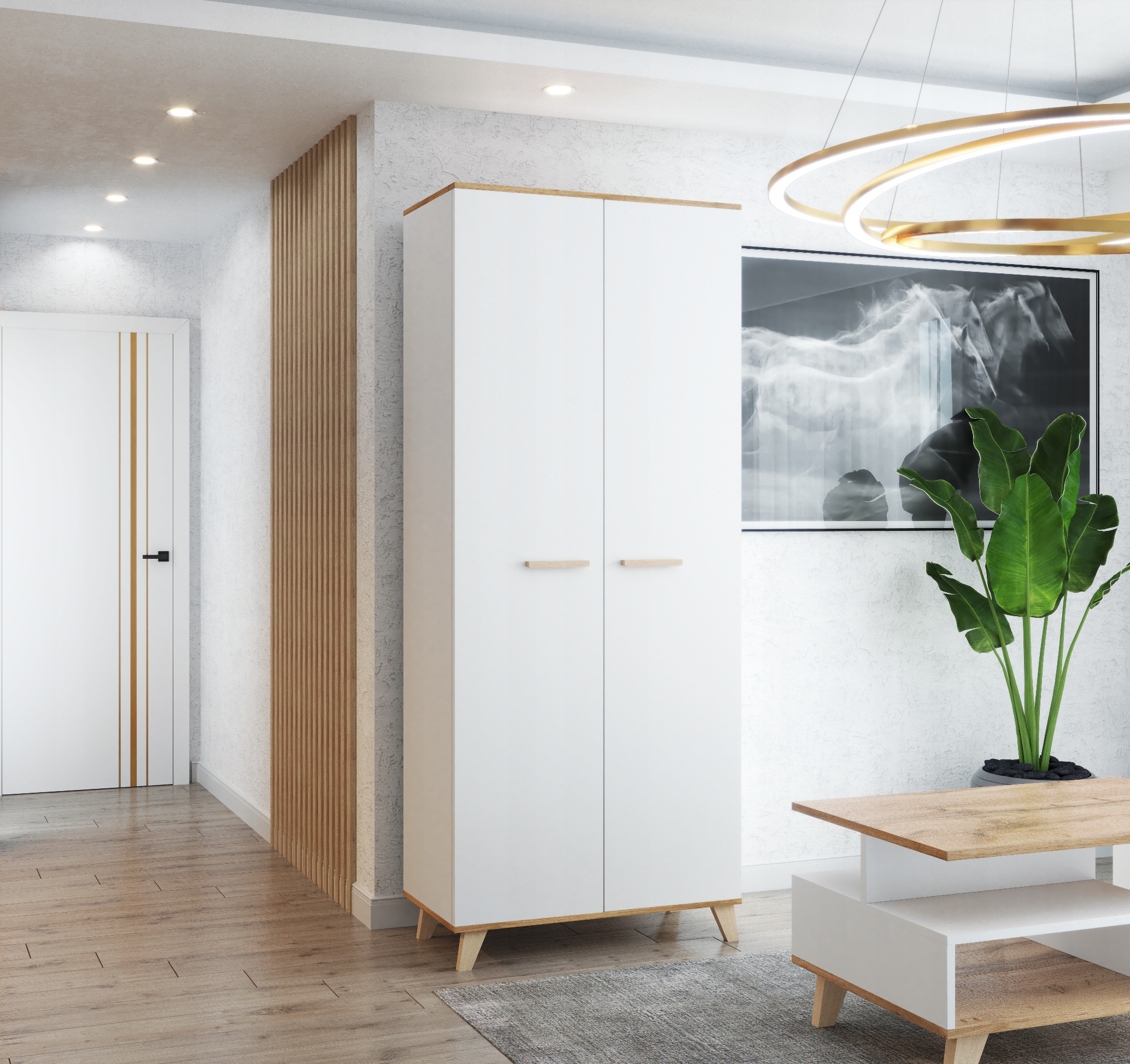 SZAFA REGAŁ GARDEROBA NA UBRANIA DO PRZEDPOKOJU BIAŁY MAT DĄB WOTAN 80 cm Kolekcja scandi