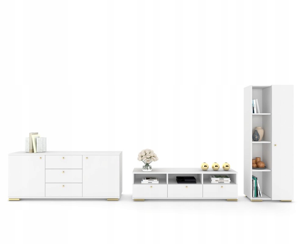 Sada nábytku do obývacího pokoje Nábytková Stěna Velká komoda Skříňka Rtv Vitrína Bílá