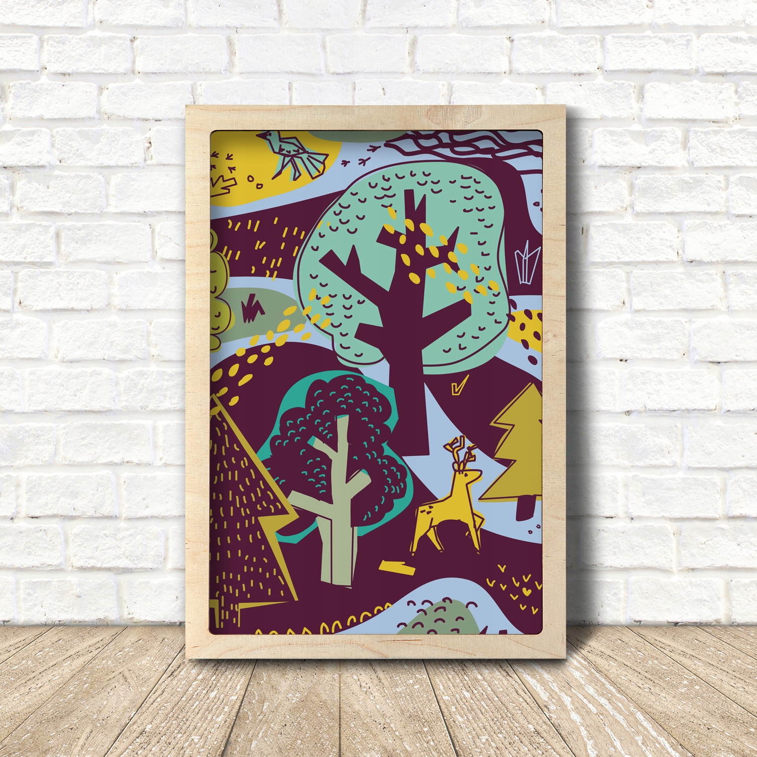 Obraz s rámem Eko Les, stromy, zvířata 35x55 cm