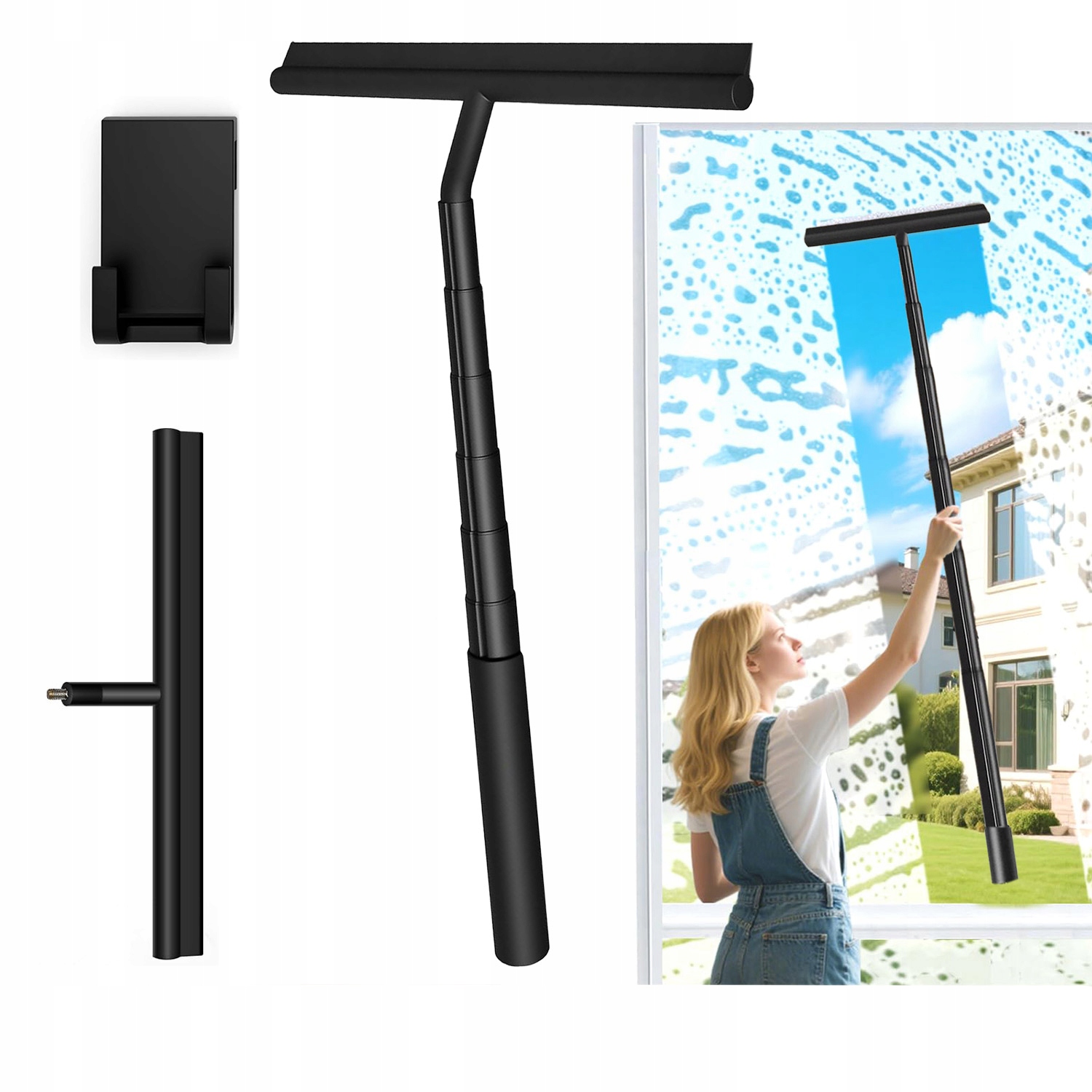 Levně Stěrka Na Vodu, Pára Skel Kabin A Zrcadel, Myčka Černá, Teleskopická Rukojeť