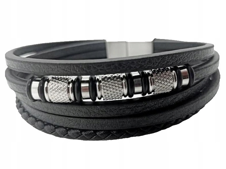 Pánský náramek se dvěma copánky z přírodní kůže a chirurgické oceli