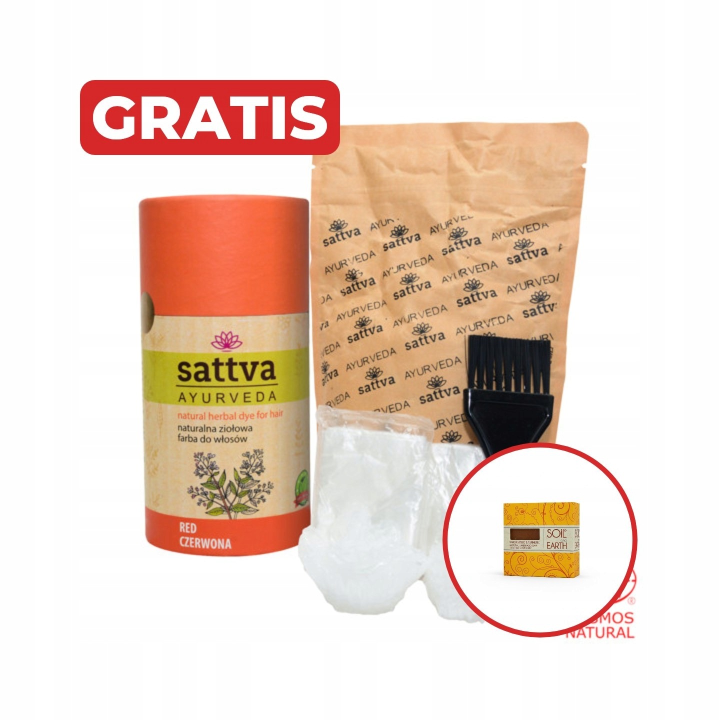 Zestaw 3x Henna Naturalna Czerwona Farba do Włosów Sattva mydło