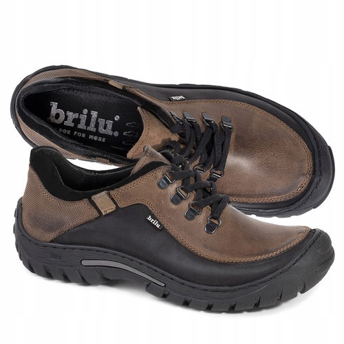 Brilu Polskie Męskie Skórzane Buty Trekkingowe Magnus Brązowe 40
