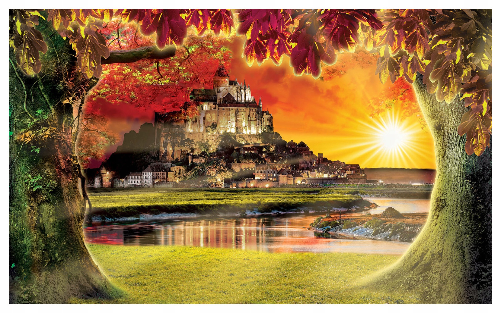 Fototapeta Zlatý hrad Podzimní řeka v paprscích slunce 300x210 lepidlo