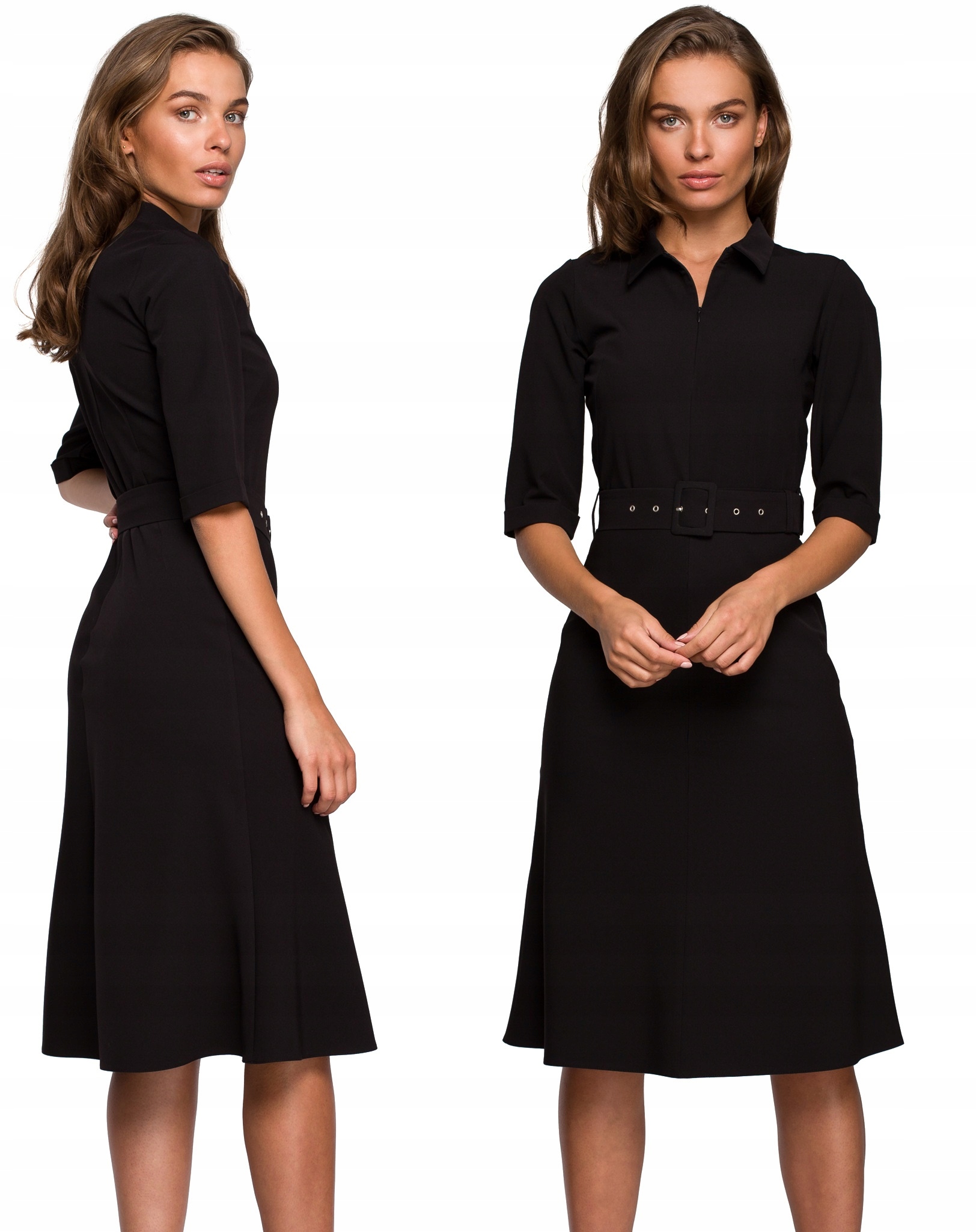 

Rozkloszowana Sukienka Z Kołnierzykiem I Paskiem