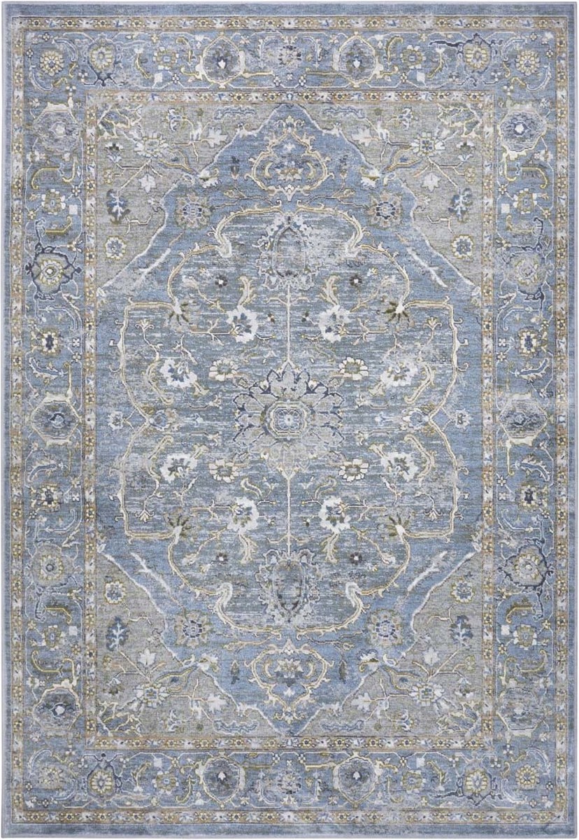 Koberec 160x230 do obývačky, tradičný klasický modro-krémový vzor