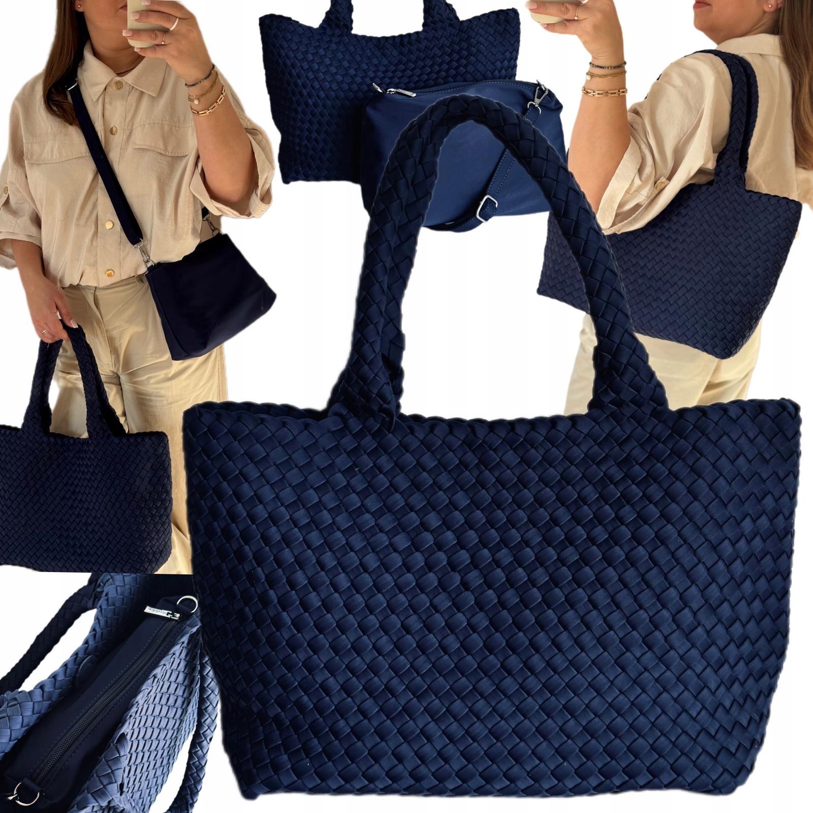 Dámská Kabelka Mandoline Tmavě Modrá Shopper Pletená Taška Virální Jaro