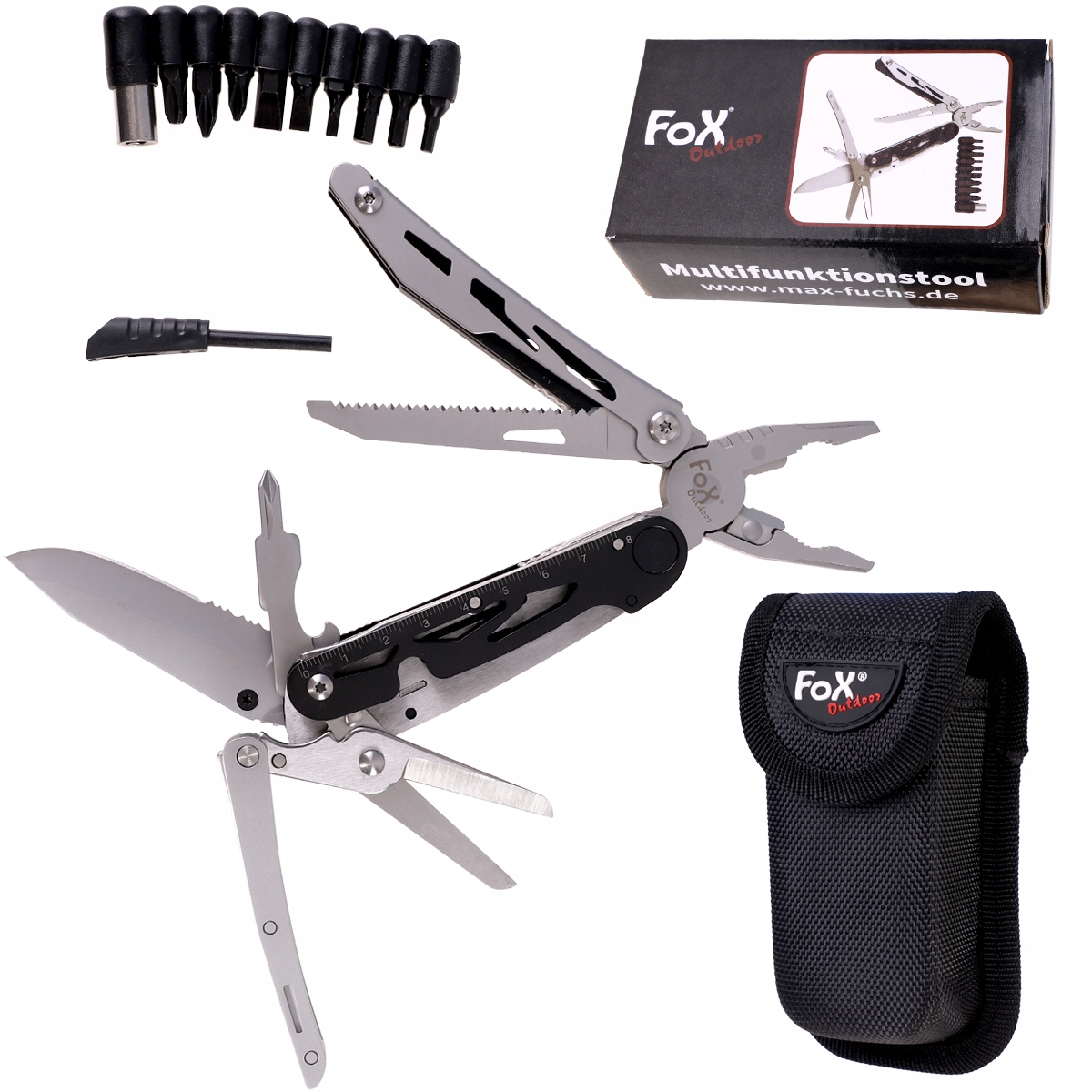 Multitool Narzędzie Wielofunkcyjne Mfh Fox Outdoor z nożyczkami bitami Etui
