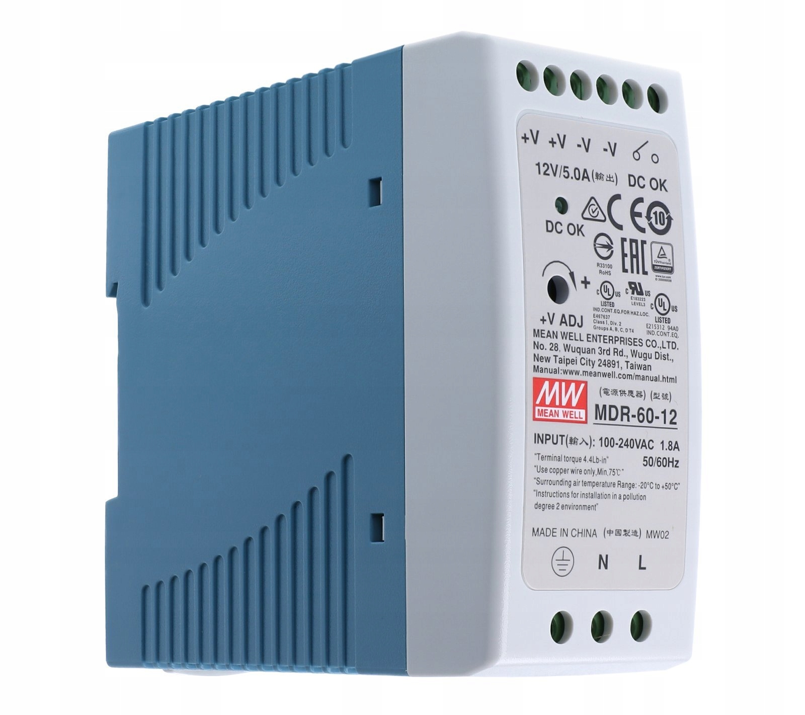 

Zasilacz na szynę Din 12V 5A 60W Mean Well