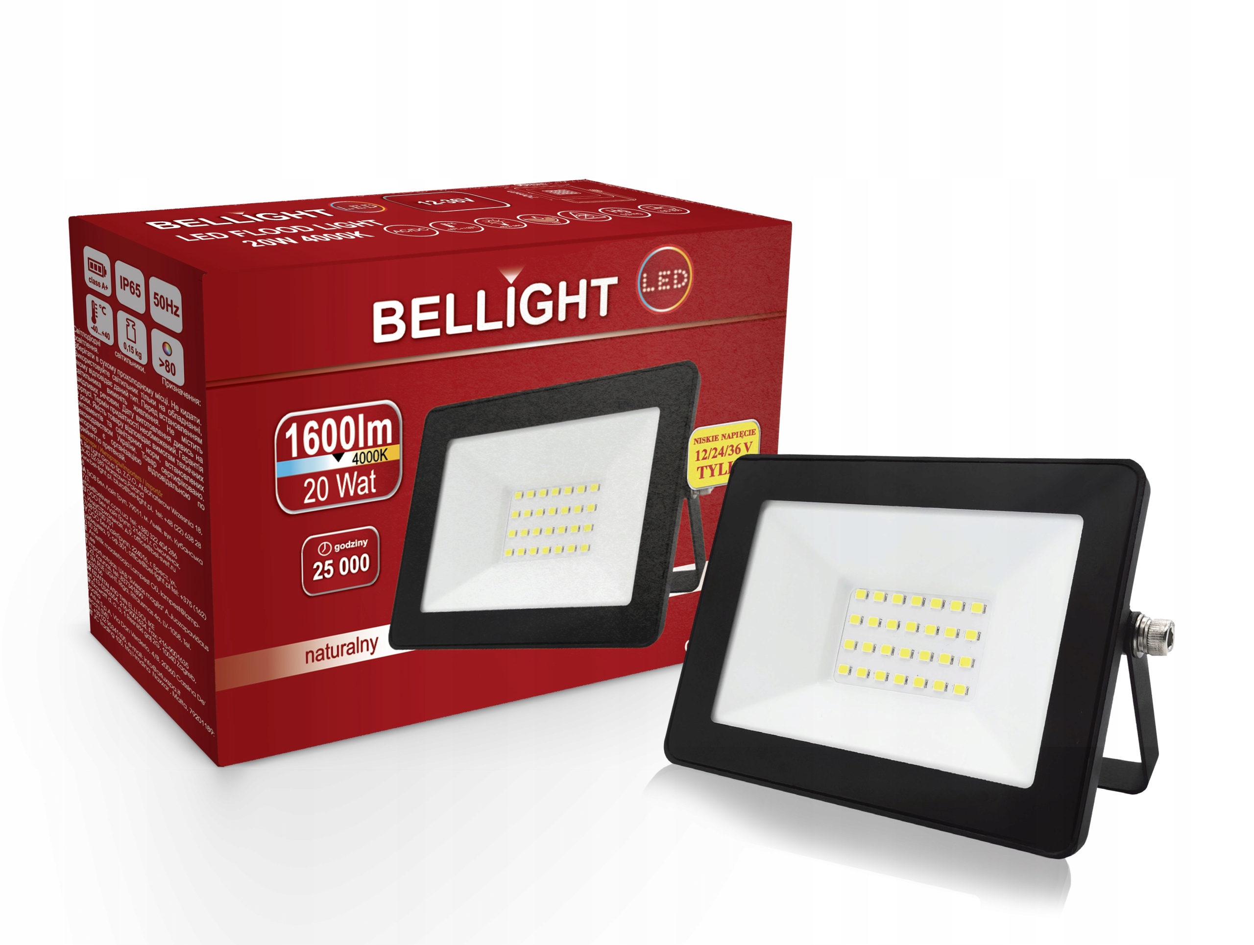 LAMPA NAŚWIETLACZ HALOGEN NISKONAPIĘCIOWY LED 20W 1600lm 12V/24V/36V AC/DC