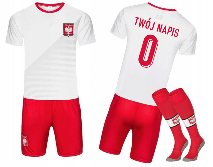 Strój piłkarski Polska getry dla dziewczynki chłopca Własny nadruk 134