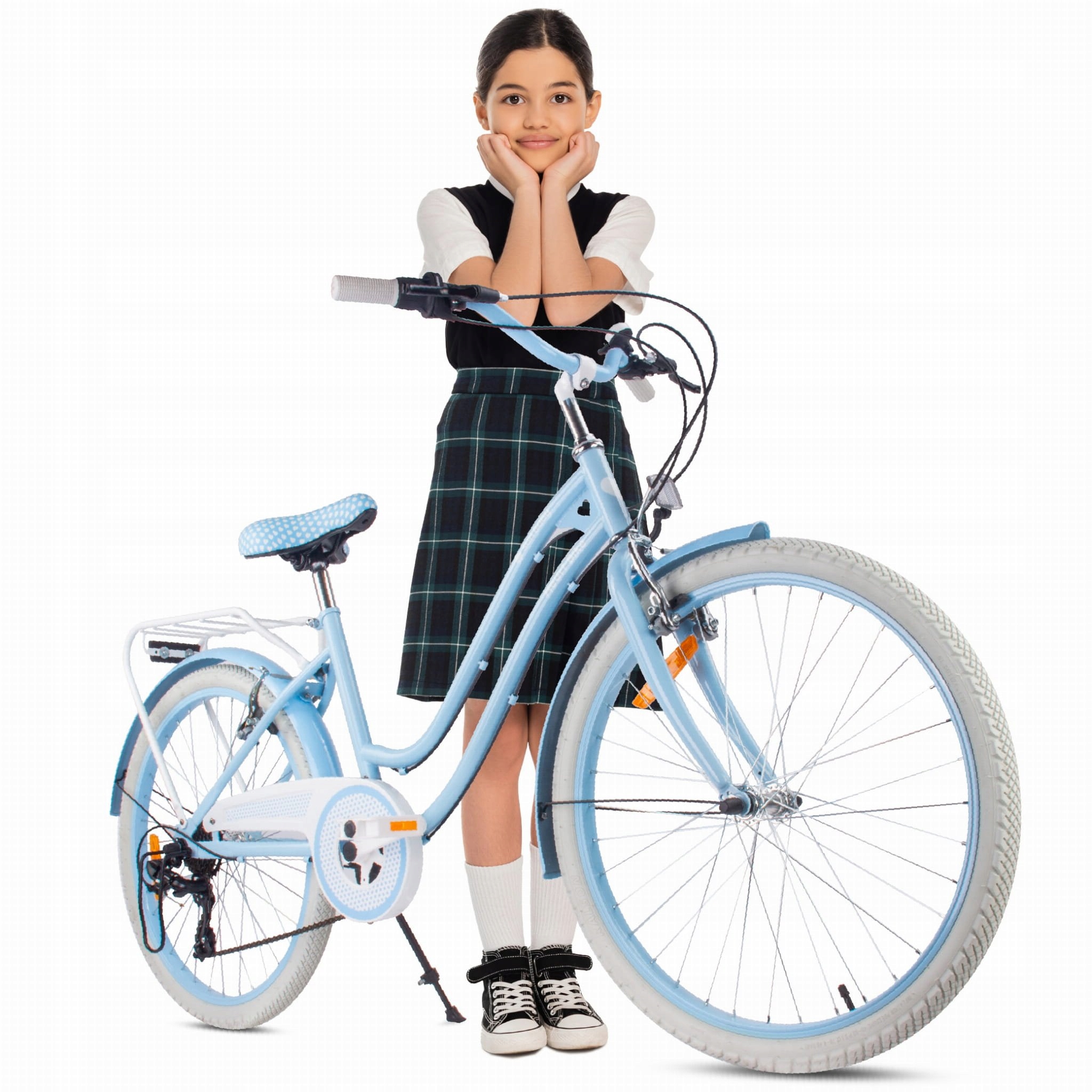 Rower młodzieżowy 24 cale dla dziewczynki miejski na komunię Shimano