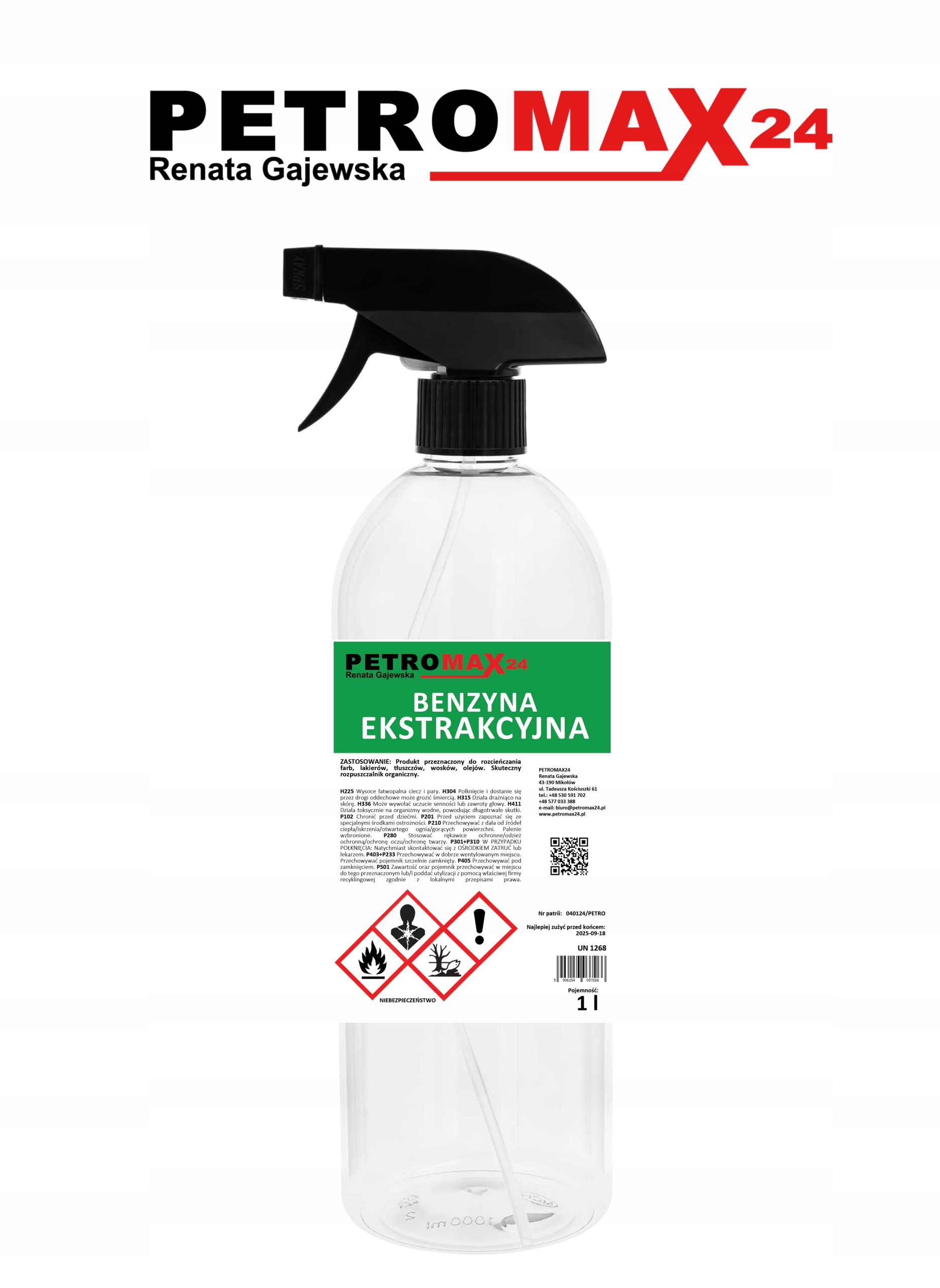 Benzyna ekstrakcyjna 1l Rozpylacz PETROMAX24