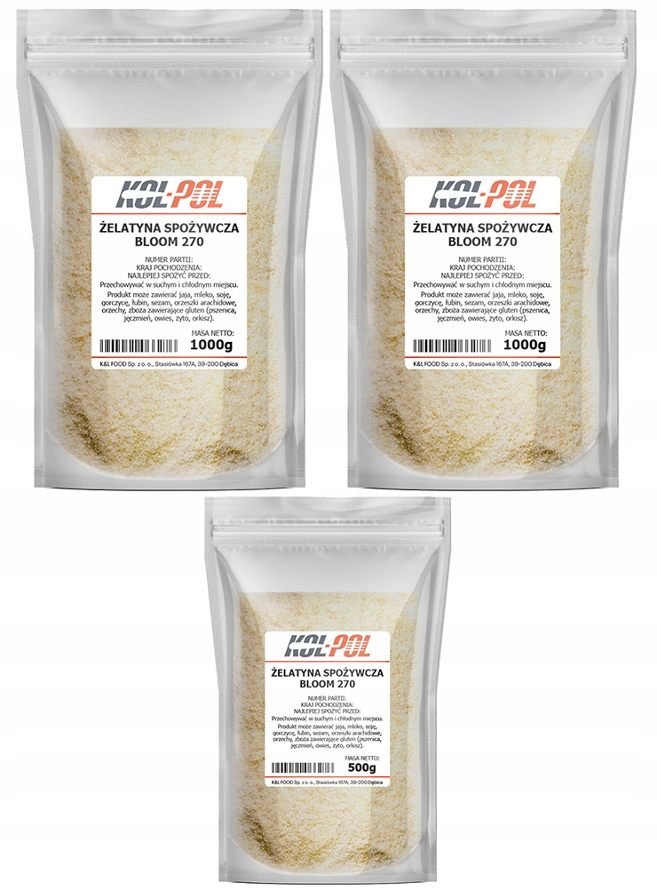 Żelatyna Spożywcza 270 Bloom 2,5kg Naturalna mocna Kol-Pol